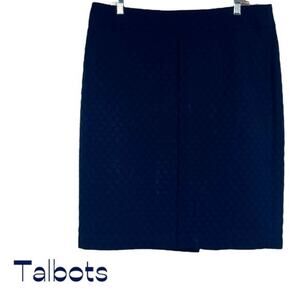 Talbots Textured Polka Dot Navy Office Career Academia Pencil Skirt NWOT Size 16